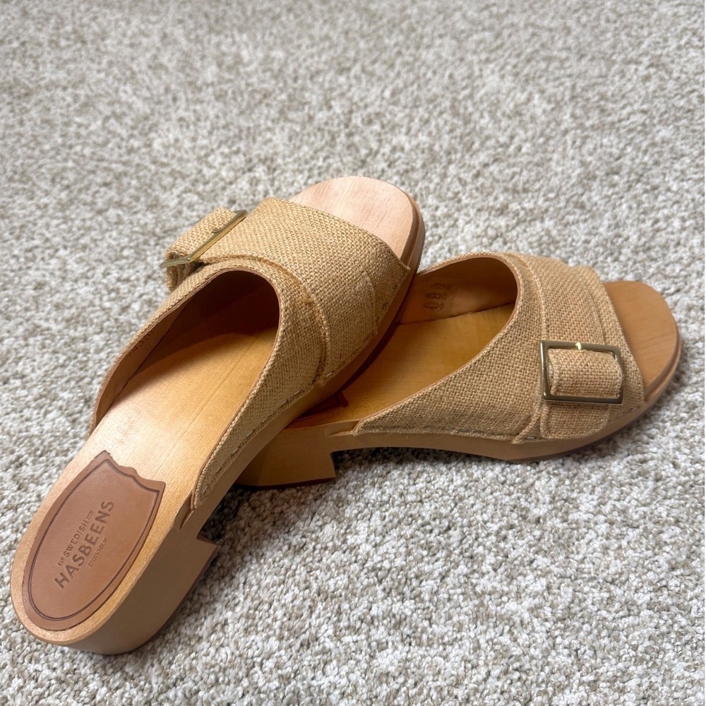 Swedish Hasbeens Slejf Slipper Wooden Clog Sandals Womens 39 Boho Scandinavian